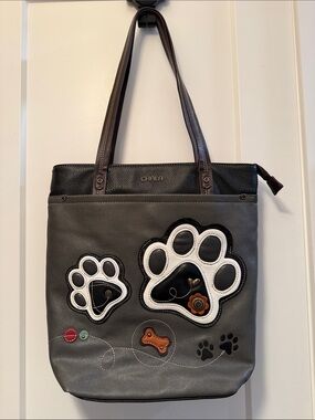 Chala Gray Tote with Black, White & Brown Paw Appliqués